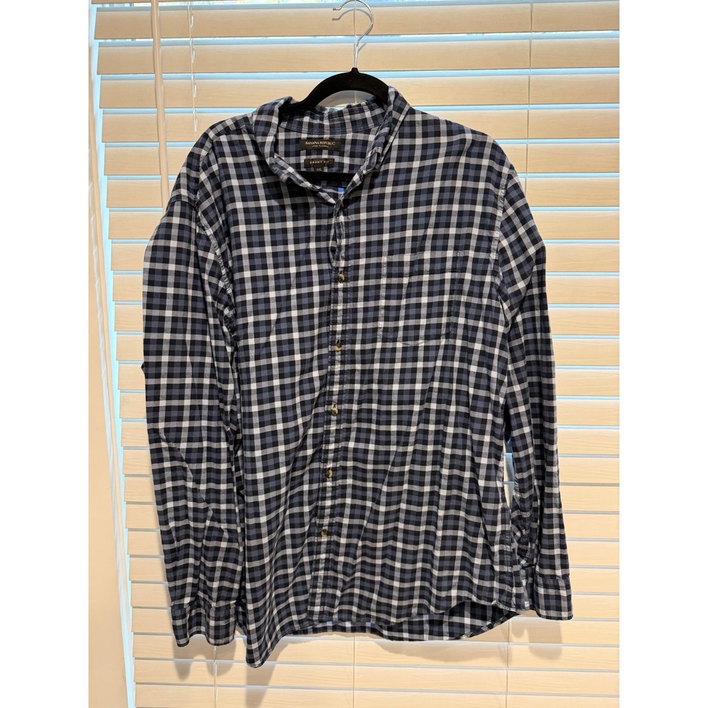 Banana Republic Grant Fit Luxe Flannel Shirt Mens XXL Blue Grey Plaid Check‎ L/S
